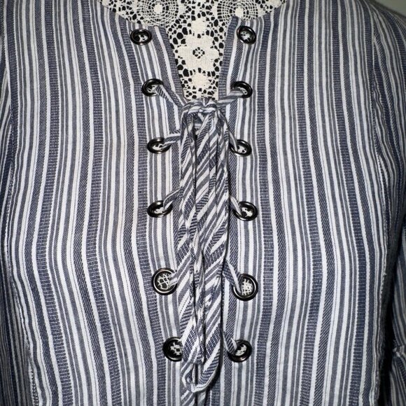 BCBG dress, small, Boho, Charlyze blue white stripes, Lace up Small - Picture 8 of 16